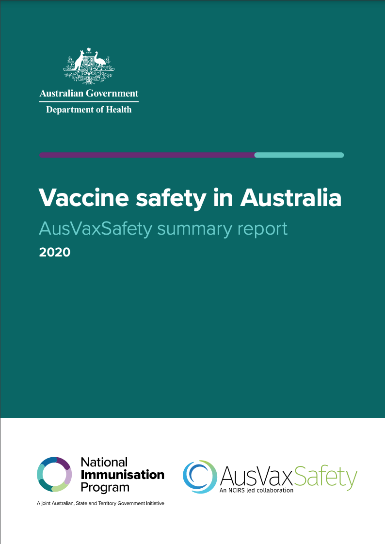 Cover of 2020 vaccine safety in Australia AusVaxSafety summary report
